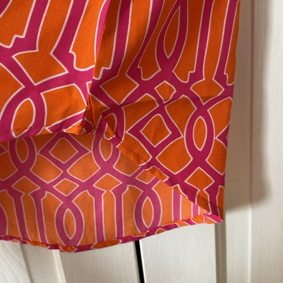 Mudpie Reese Tunic in Lattice Print Bright Orange Pink Blouse NEW Size Small - Picture 5 of 11
